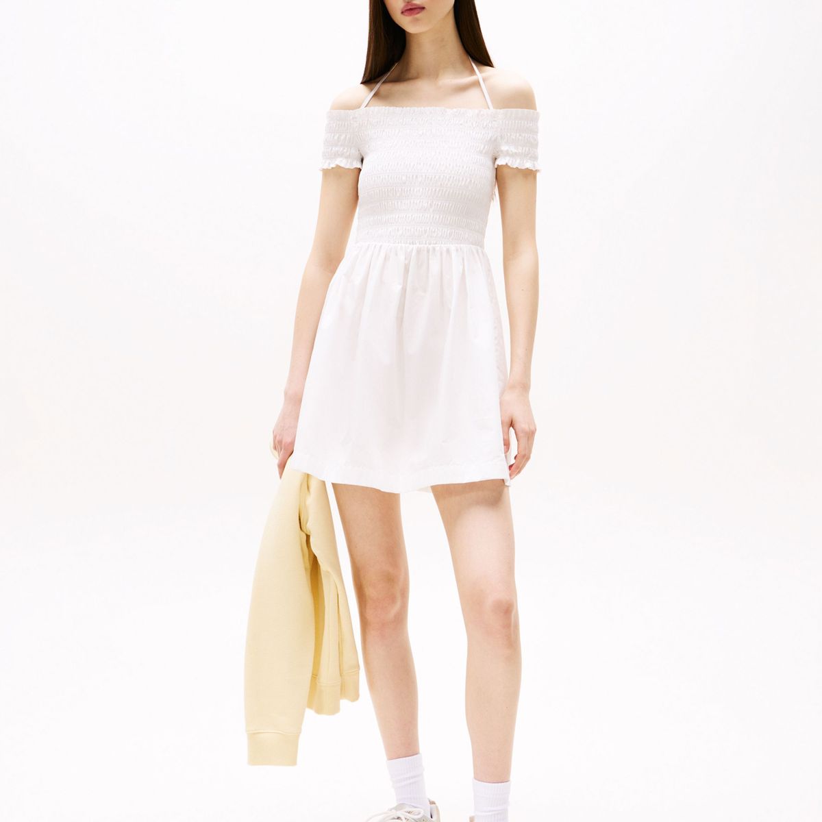 TOMMY HILFIGER - Vestido blanco corto evasé de cuello halter Tommy Jeans