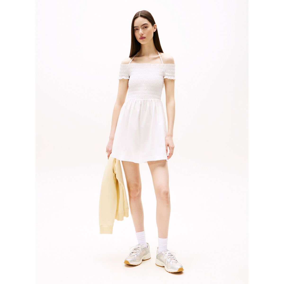 TOMMY HILFIGER - Vestido blanco corto evasé de cuello halter Tommy Jeans