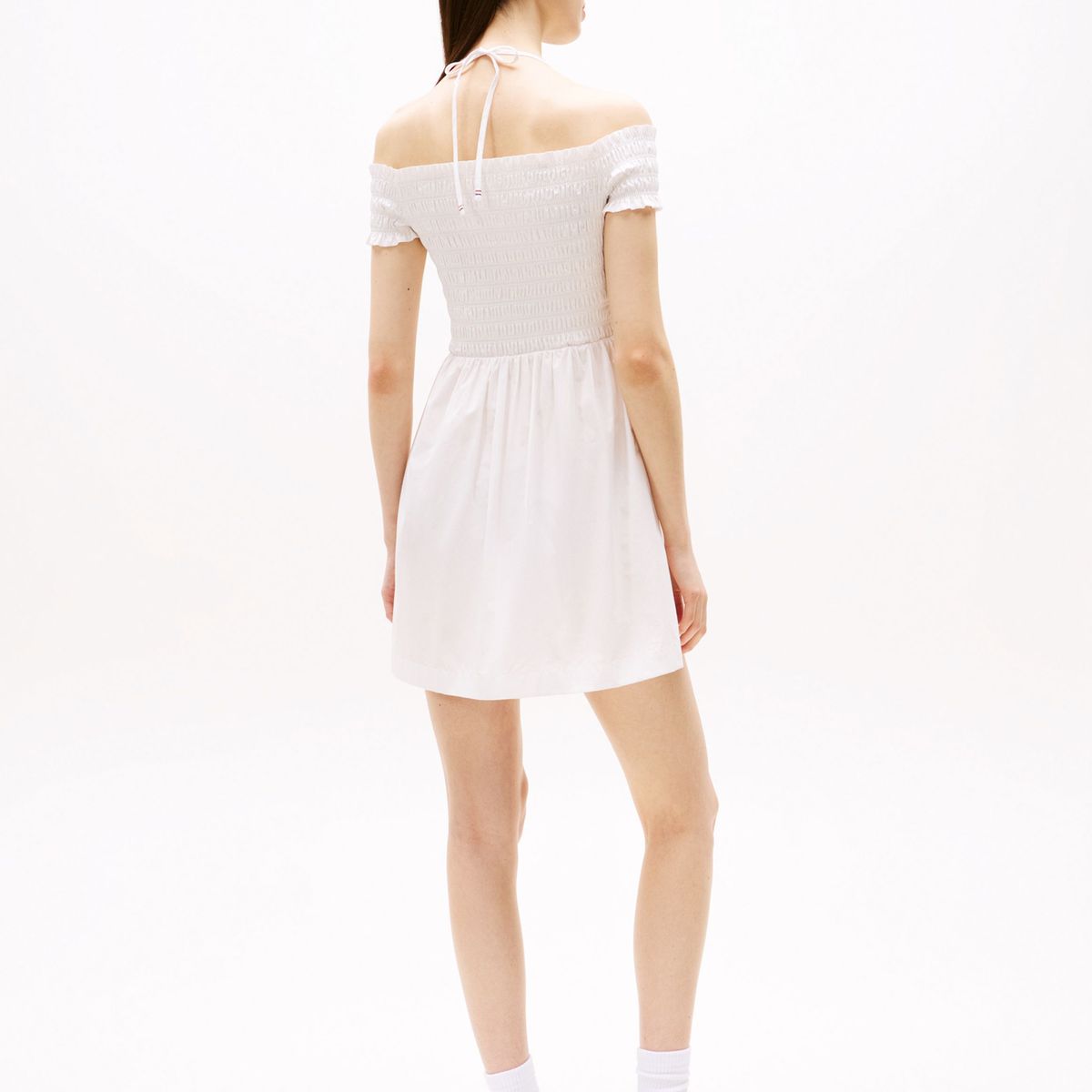 TOMMY HILFIGER - Vestido blanco corto evasé de cuello halter Tommy Jeans