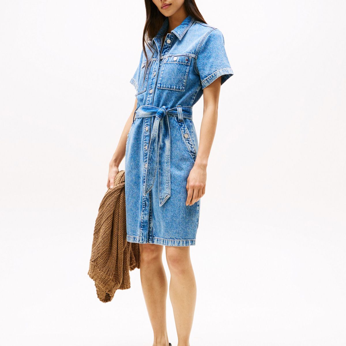 TOMMY HILFIGER - Vestido azul denim corto con cinturón anudable Tommy Hilfiger