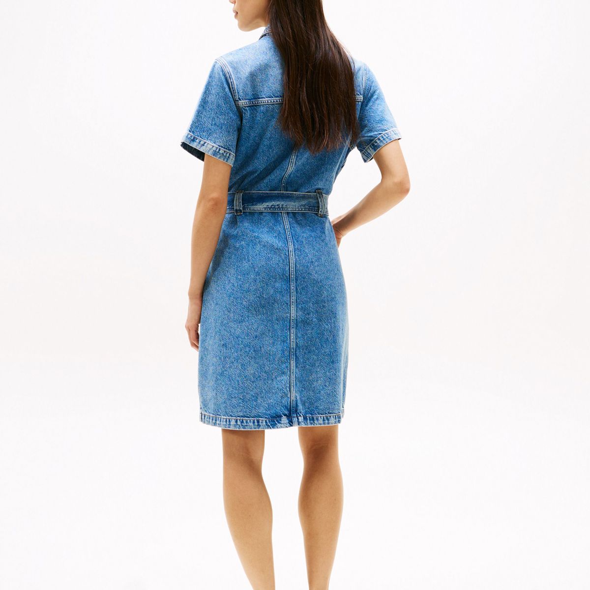 TOMMY HILFIGER - Vestido azul denim corto con cinturón anudable Tommy Hilfiger