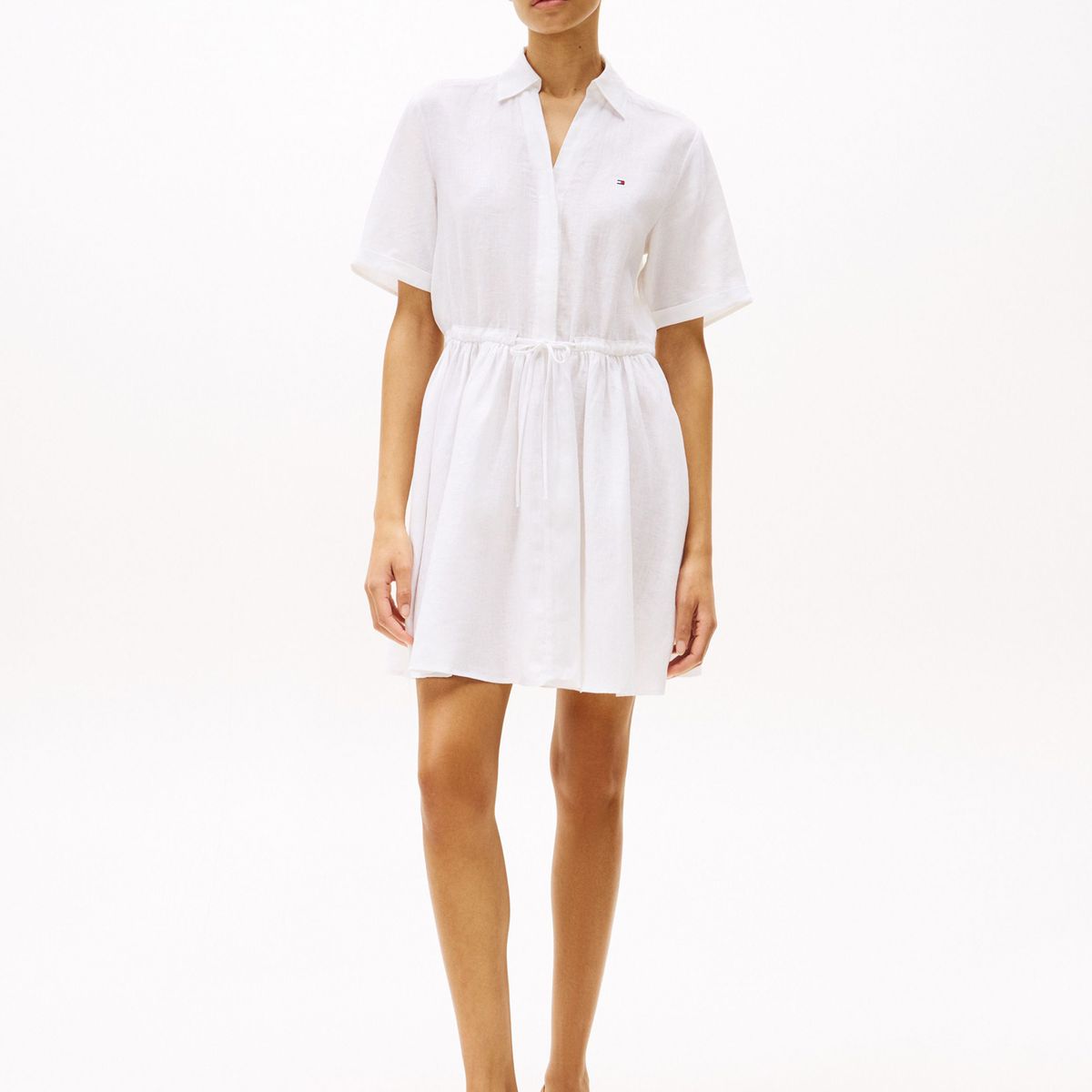 TOMMY HILFIGER - Minivestido blanco camisero de puro lino Tommy Hilfiger