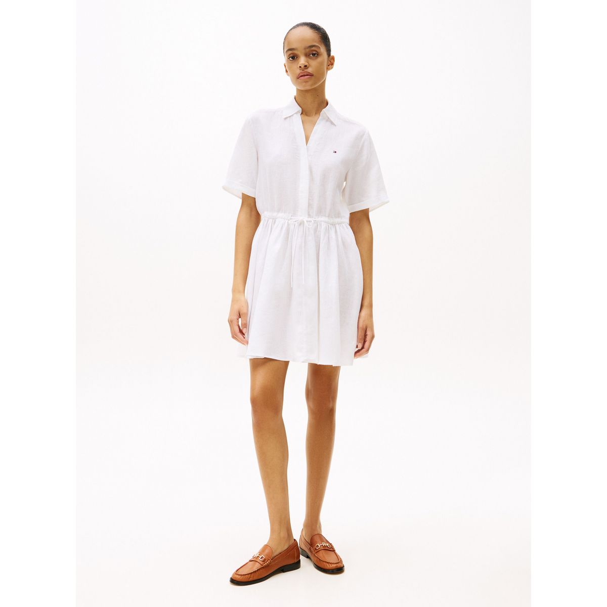 TOMMY HILFIGER - Minivestido blanco camisero de puro lino Tommy Hilfiger