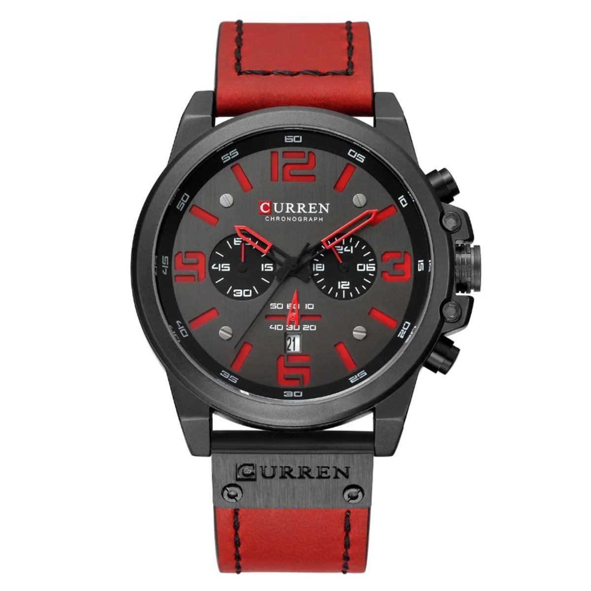 CURREN - Reloj Curren 8314 Cronógrafo En Cuero Para Hombre Rojo - Gris