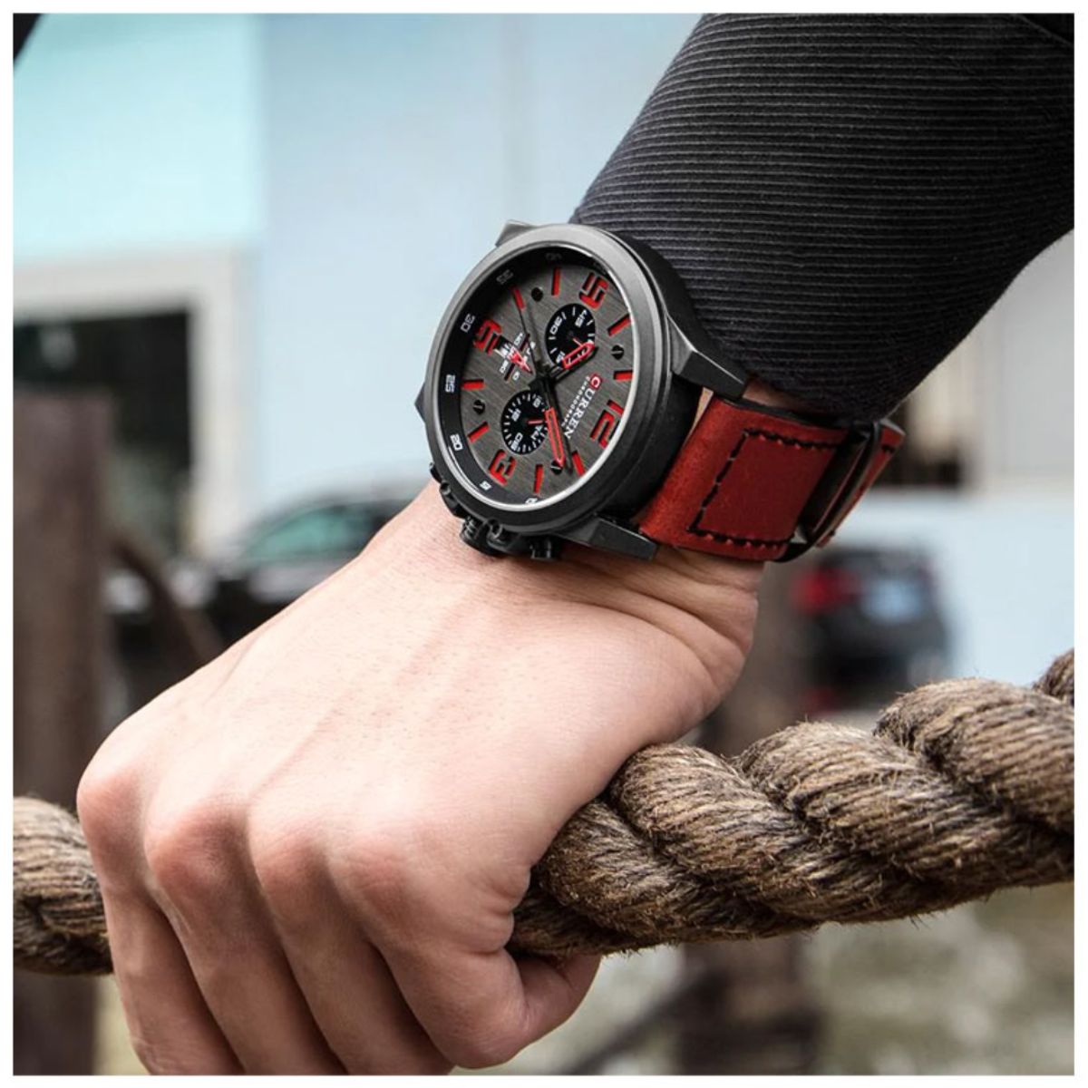 CURREN - Reloj Curren 8314 Cronógrafo En Cuero Para Hombre Rojo - Gris
