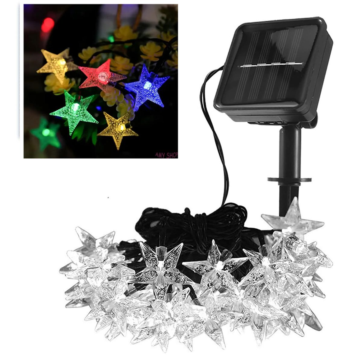 GENERICO - Lineal De Panel Solar Estrellitas 50 Led 7,5mt Luces Navideñas Multicolor