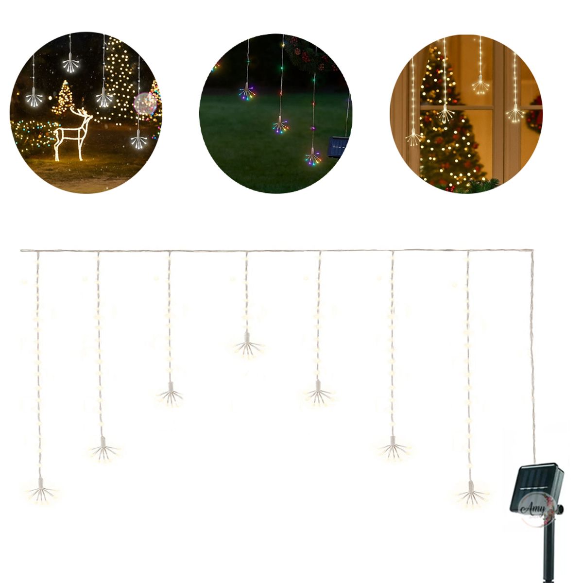 GENERICO - Luz Navideña Cortina Arco De Erizos Led de Panel Solar Cálido