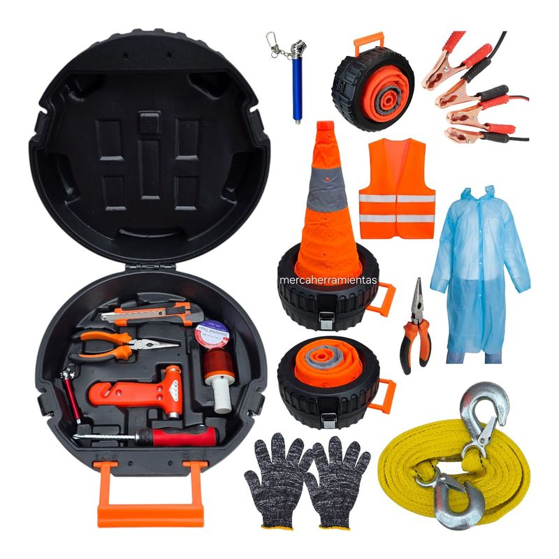 PROTOOL - Kit De Emergencia En Carretera 14 Piezas + Cono Led