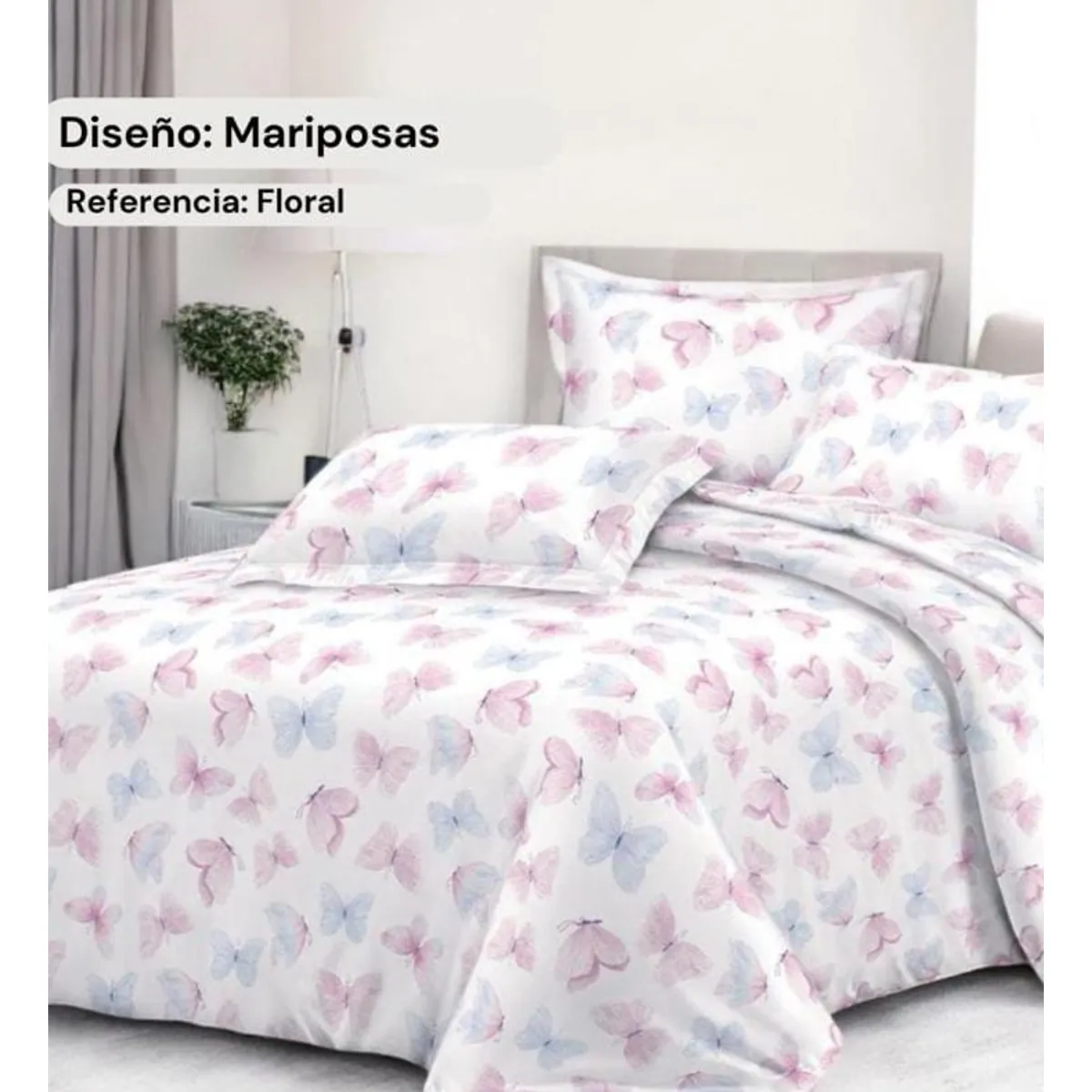 SIRENITAS - Juego de sabanas Cama Sencilla Mariposas Rosas y Azul