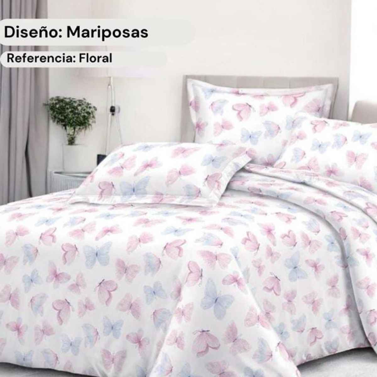 SIRENITAS - Juego de sabanas Cama Queen Mariposas Rosas y Azul