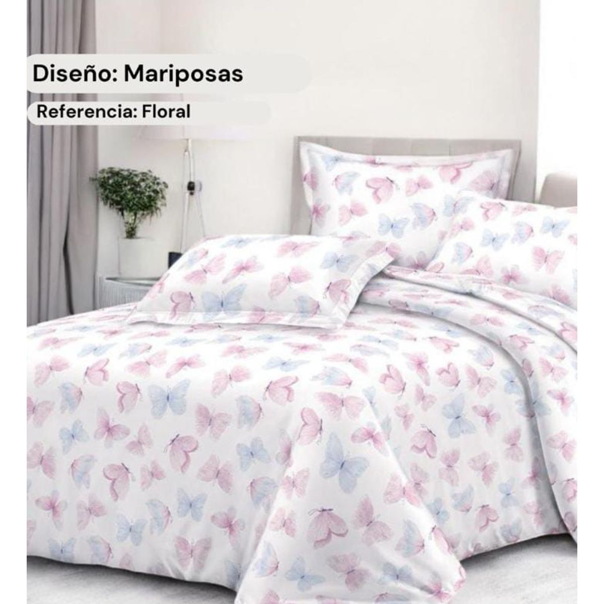 SIRENITAS - Juego de sabanas Cama Queen Mariposas Rosas y Azul