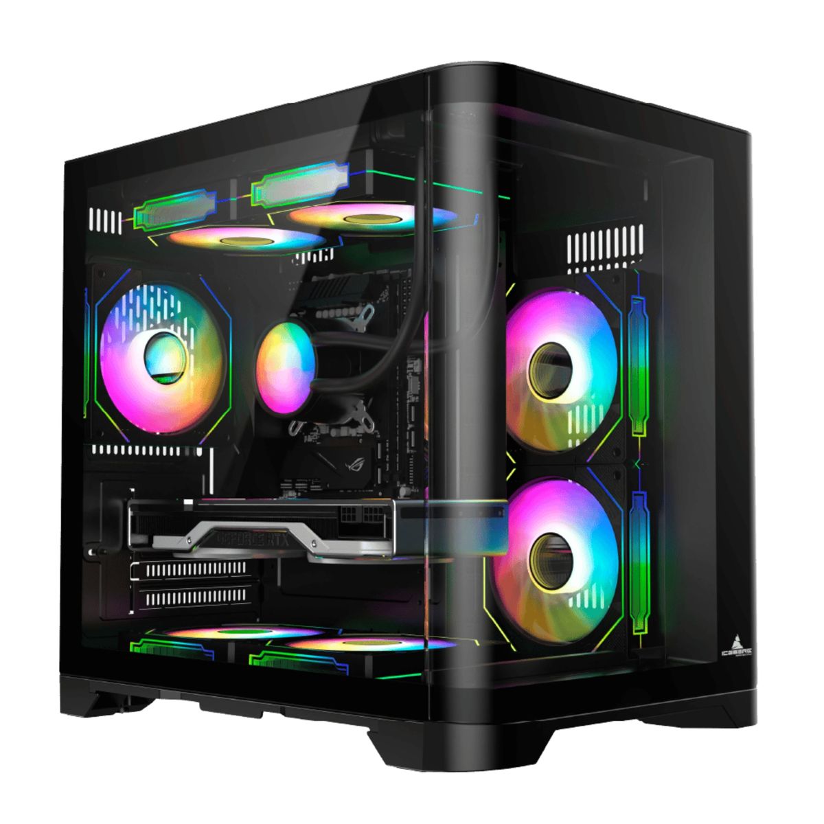 ICEBERG - Chasis Gamer Iceberg Crystal Wave Negro M-ATX 3 Ventiladores ARGB