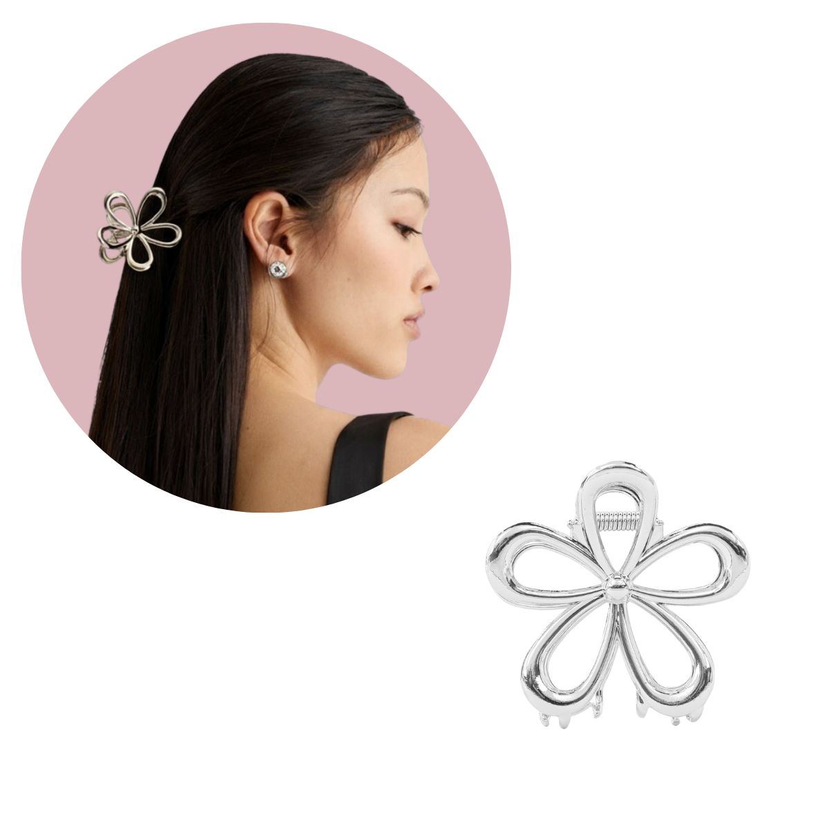 GENERICO - Pinza Caimán Gancho Flor Metalizada Cabello