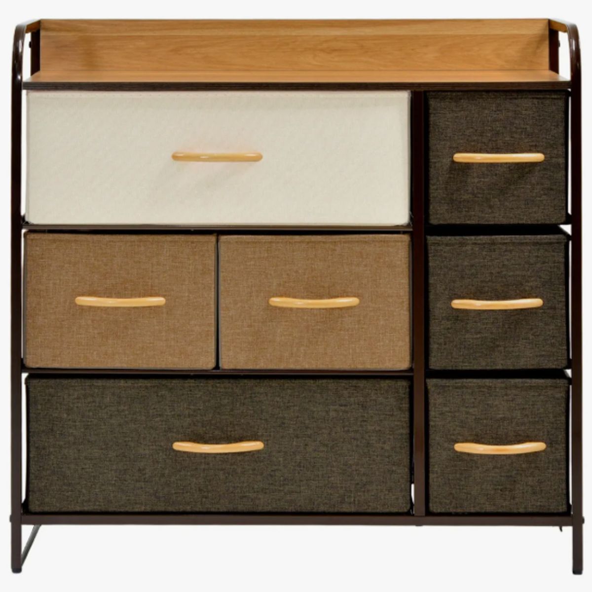 GENERICO - Mueble Buro Organizador Comoda Metal 7 Cajoneras Tela Color Café