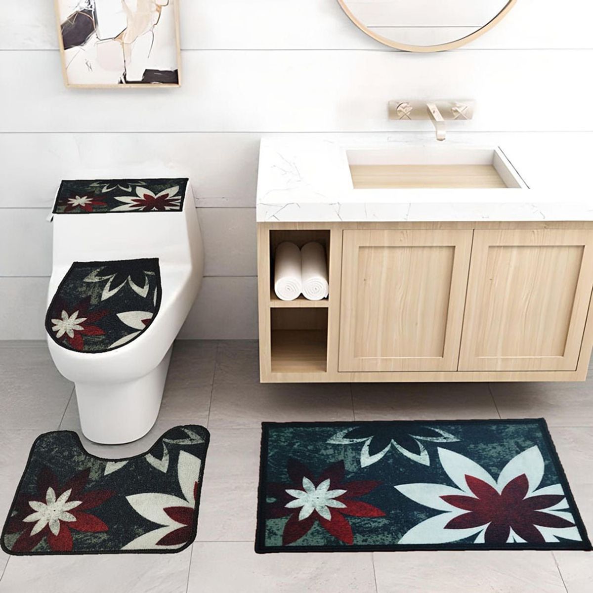 GENERICO - Juego De Baño 4 Piezas Antideslizante Negro Tapetes Para Baño