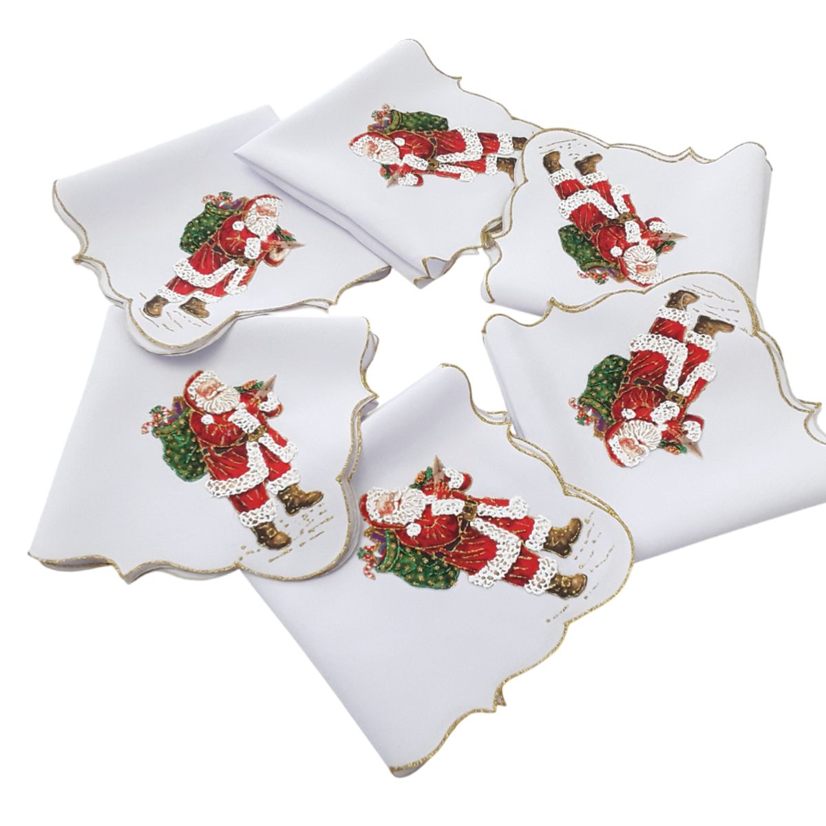 ARTESANAL - 6 SERVILLETAS NAVIDEÑAS EN TELA LINO DE 32X32 CM