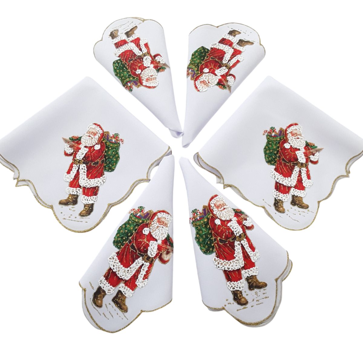 ARTESANAL - 6 SERVILLETAS NAVIDEÑAS EN TELA LINO DE 32X32 CM