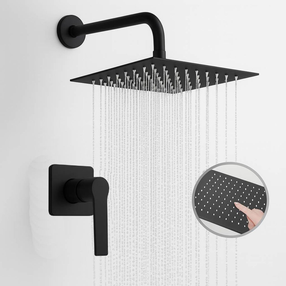 GENERICO - Kit Ducha Regadera Lluvia Negra Matte Registro Agua Fria Negro Mate