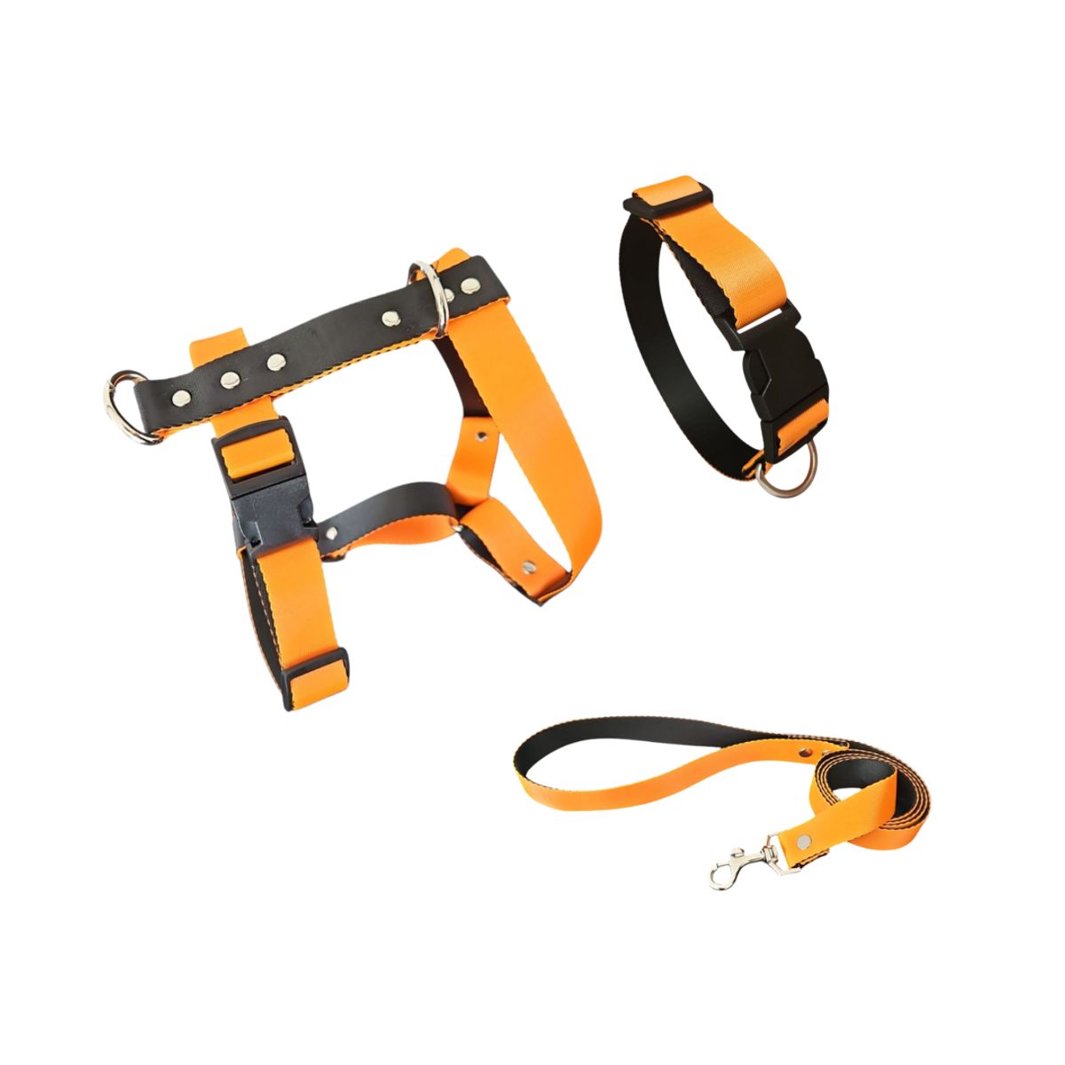 GENERICO - Arnés H para Perro con Collar y Correa Negro Naranja Talla M