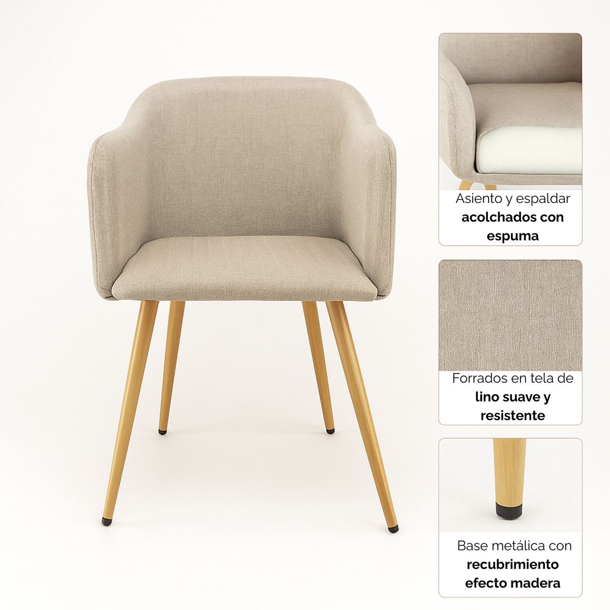 GENERICO - Comedor Ámbar 4 Puestos Mesa Vidrio Sillas Tapizadas Beige