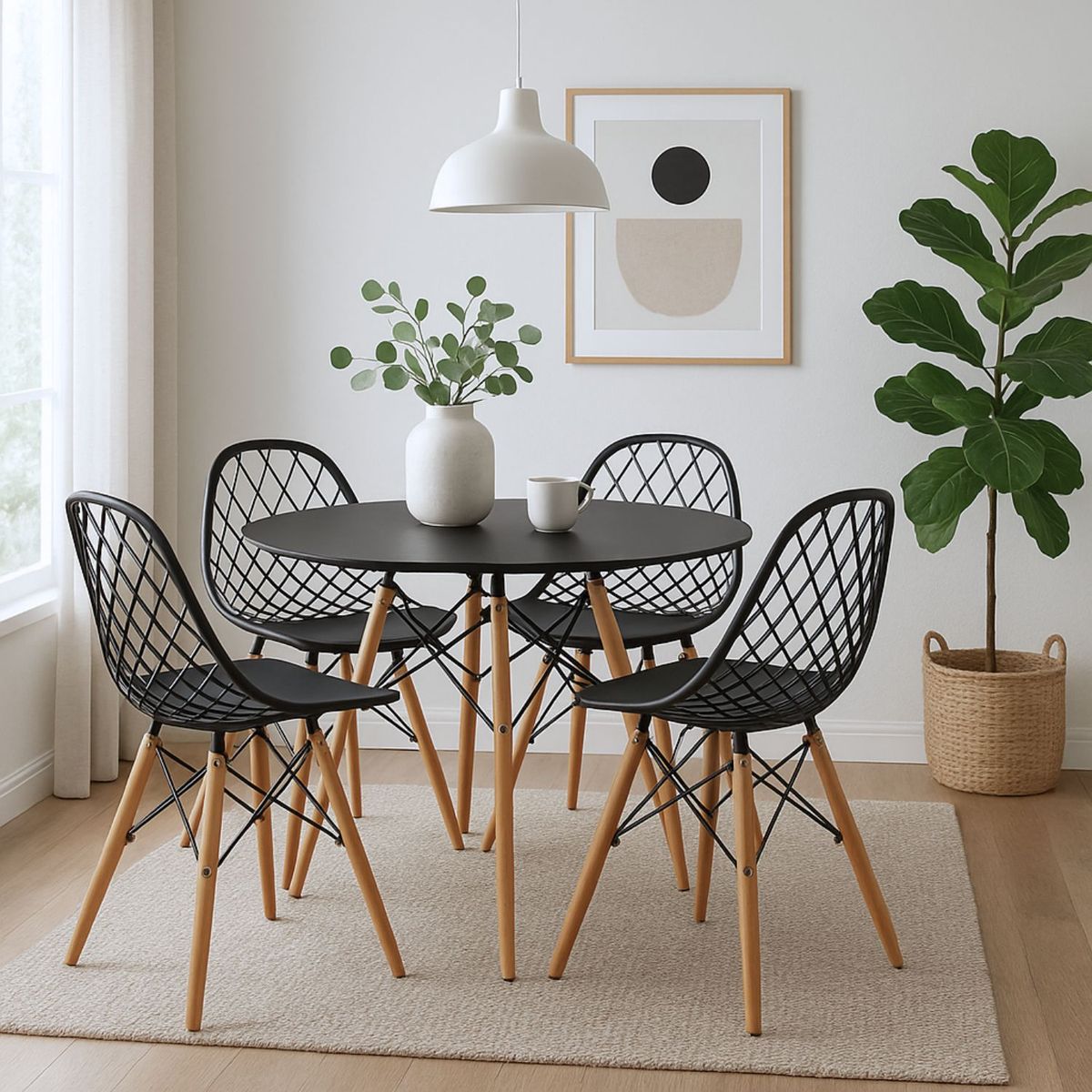 ENTRE NOS HOME - Comedor Sombra 4 Puestos Mesa Negra Sillas Negras Moderno