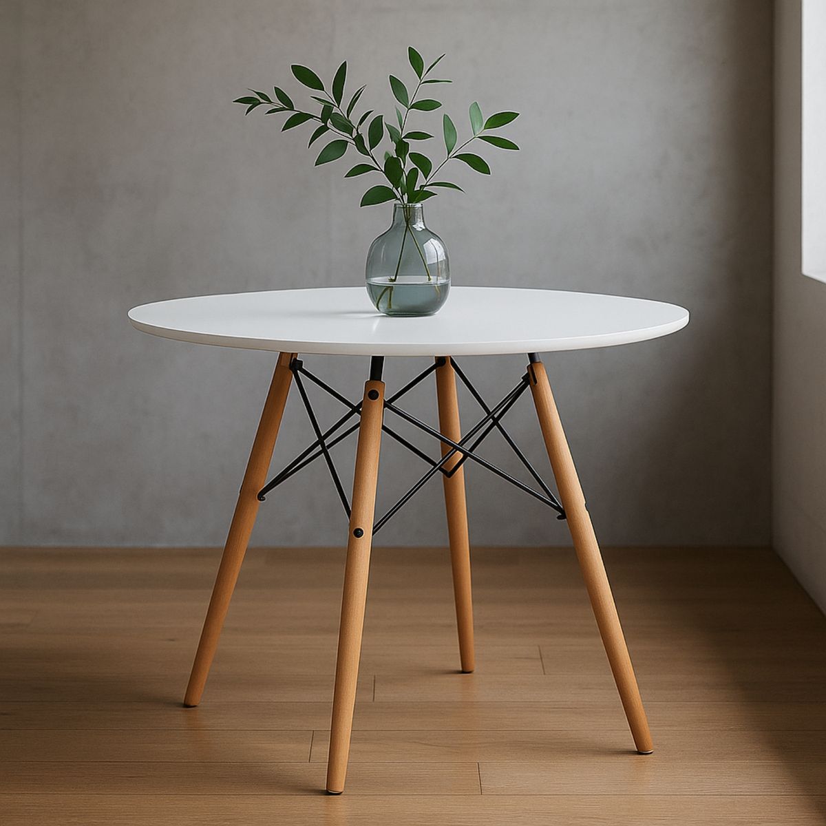 ENTRE NOS HOME - Mesa Comedor Redonda Blanca 90cm Patas Madera Escandinava