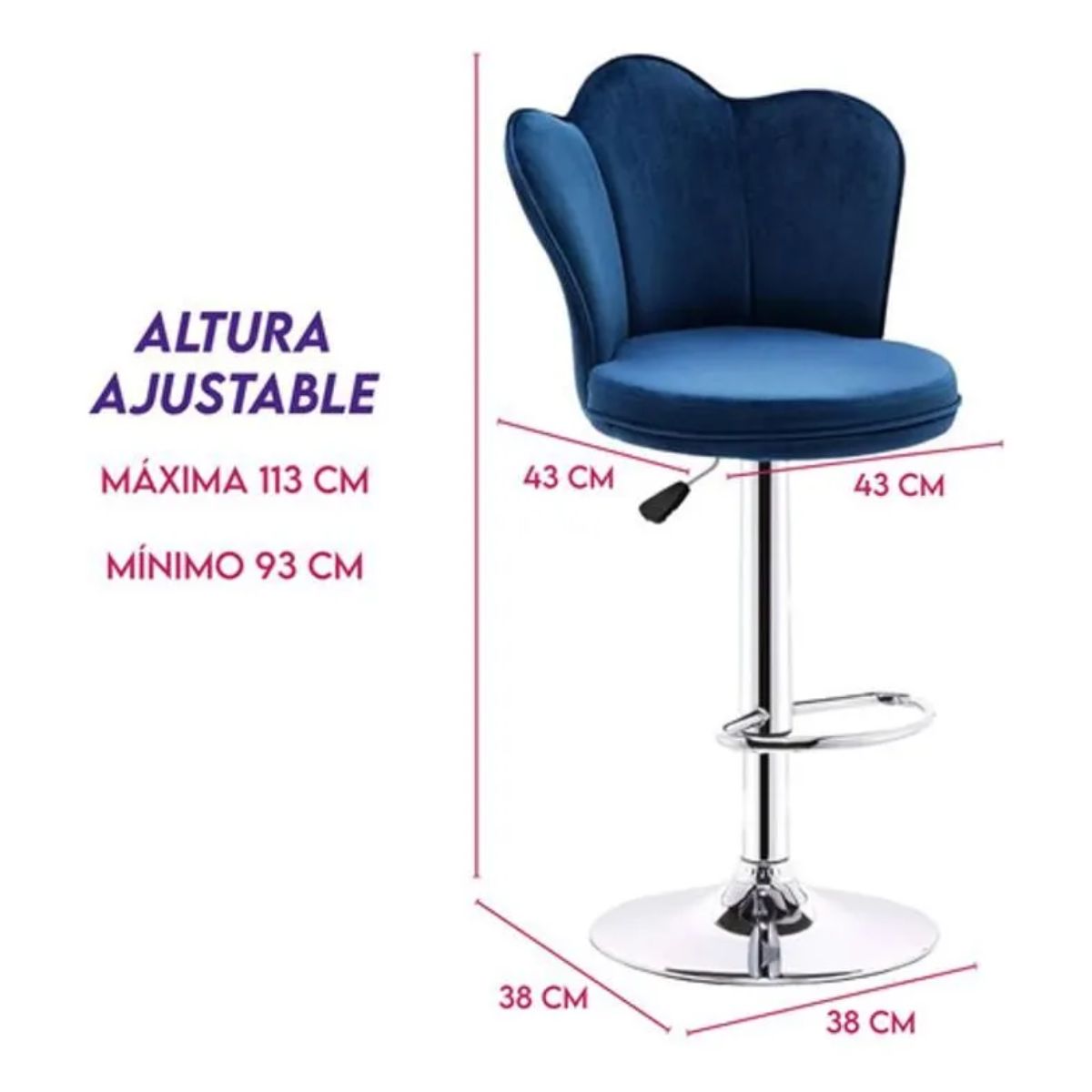 GENERICO - Silla Bar Butaco Alta Giratoria Suave Barra Cocina Refana Azul