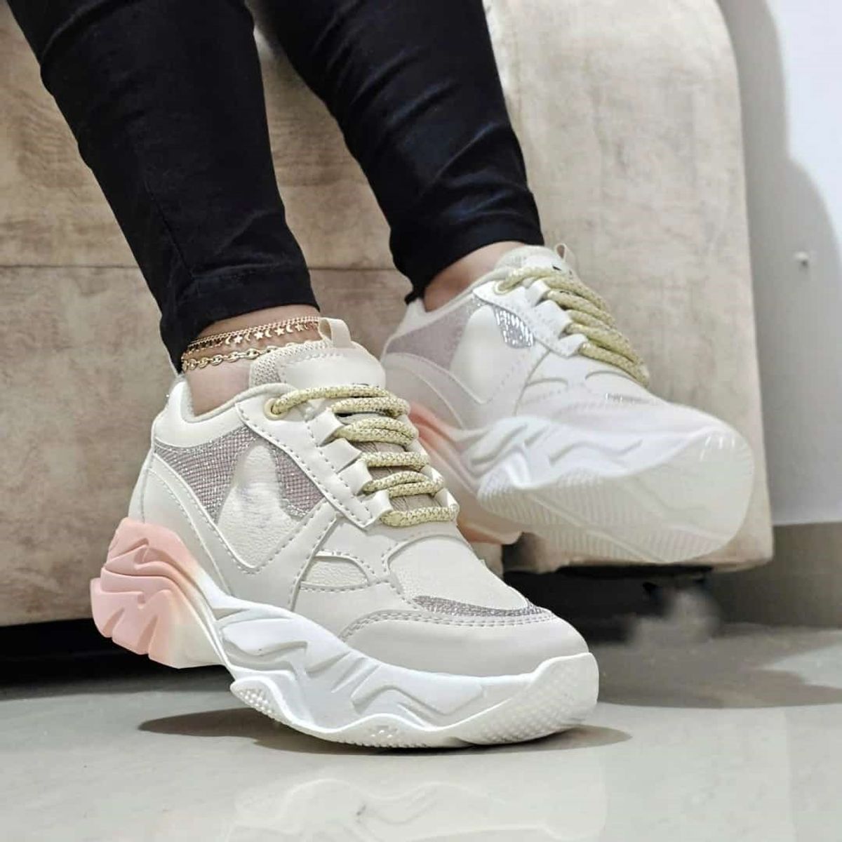 NACIONAL - Tenis Blanco Rosa Dama Zapatillas Zapatos Mujer Lindos Moda Casual