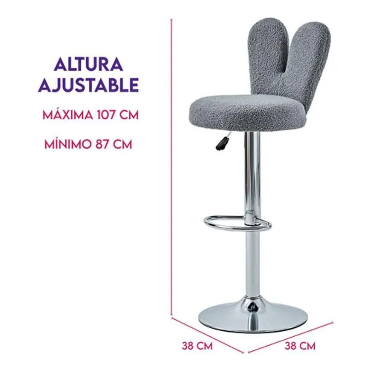 GENERICO - Setx2 Silla Bar Butaco Tela Ovejera Giratoria Cocina Refgiro Gris