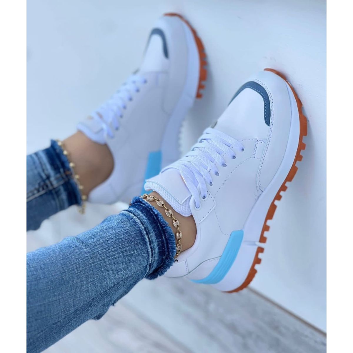 NACIONAL - Tenis Blanco Azul Dama Zapatillas Zapatos Mujer Lindos Moda Casual