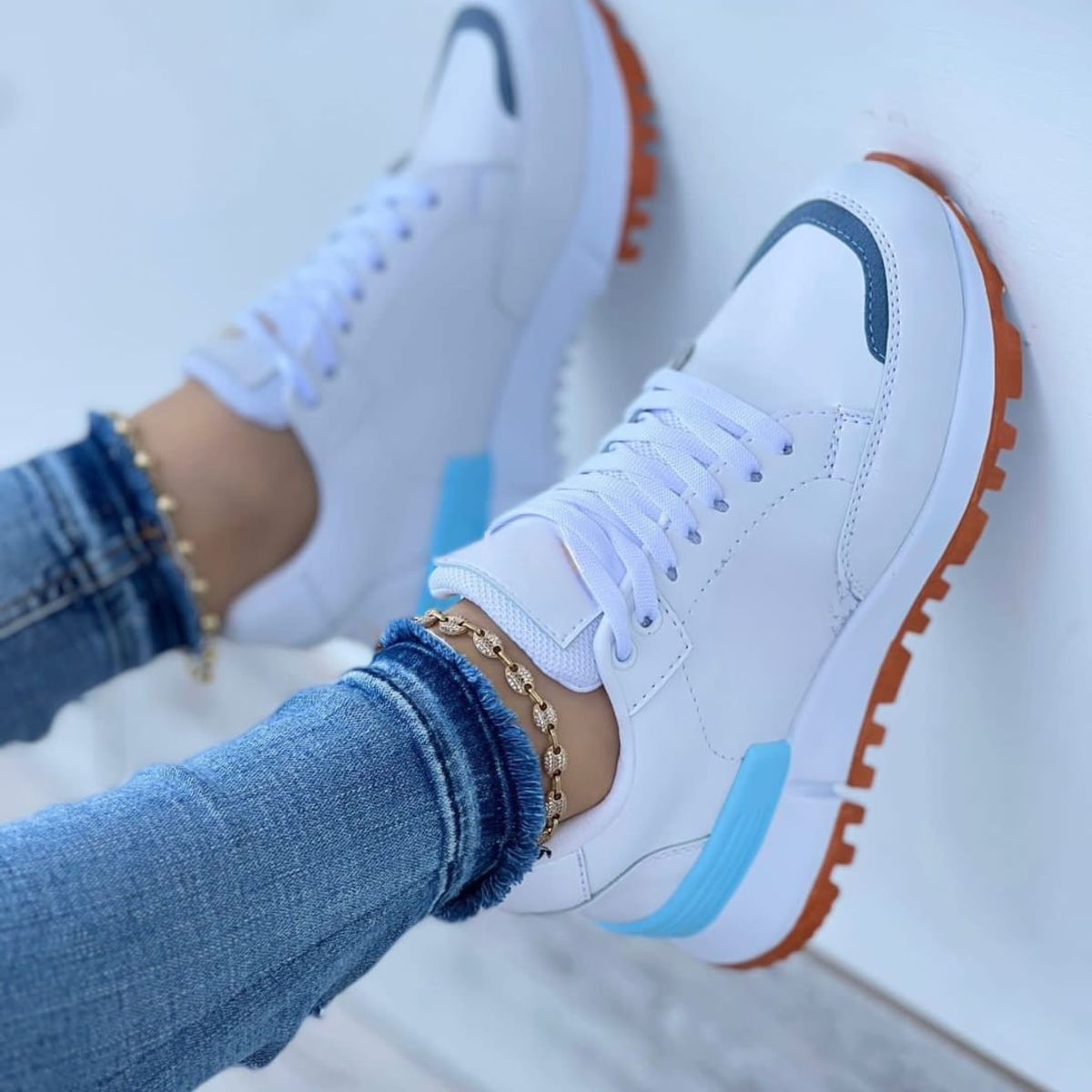 NACIONAL - Tenis Blanco Azul Dama Zapatillas Zapatos Mujer Lindos Moda Casual