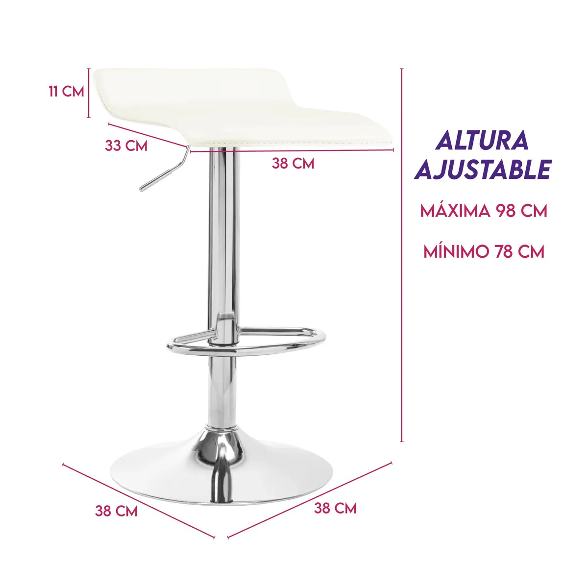 DIMATEX LEON - Set X2 Silla Bar Butaco Alta Giratoria Pvc Barra Cocina Reffresno Blanco Fresno X2