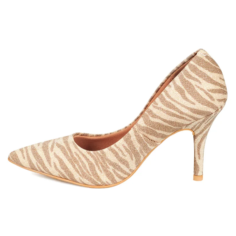 VIZZANO - Tacon Alto Stiletto Dorado Animal Print Glitter Vizzano