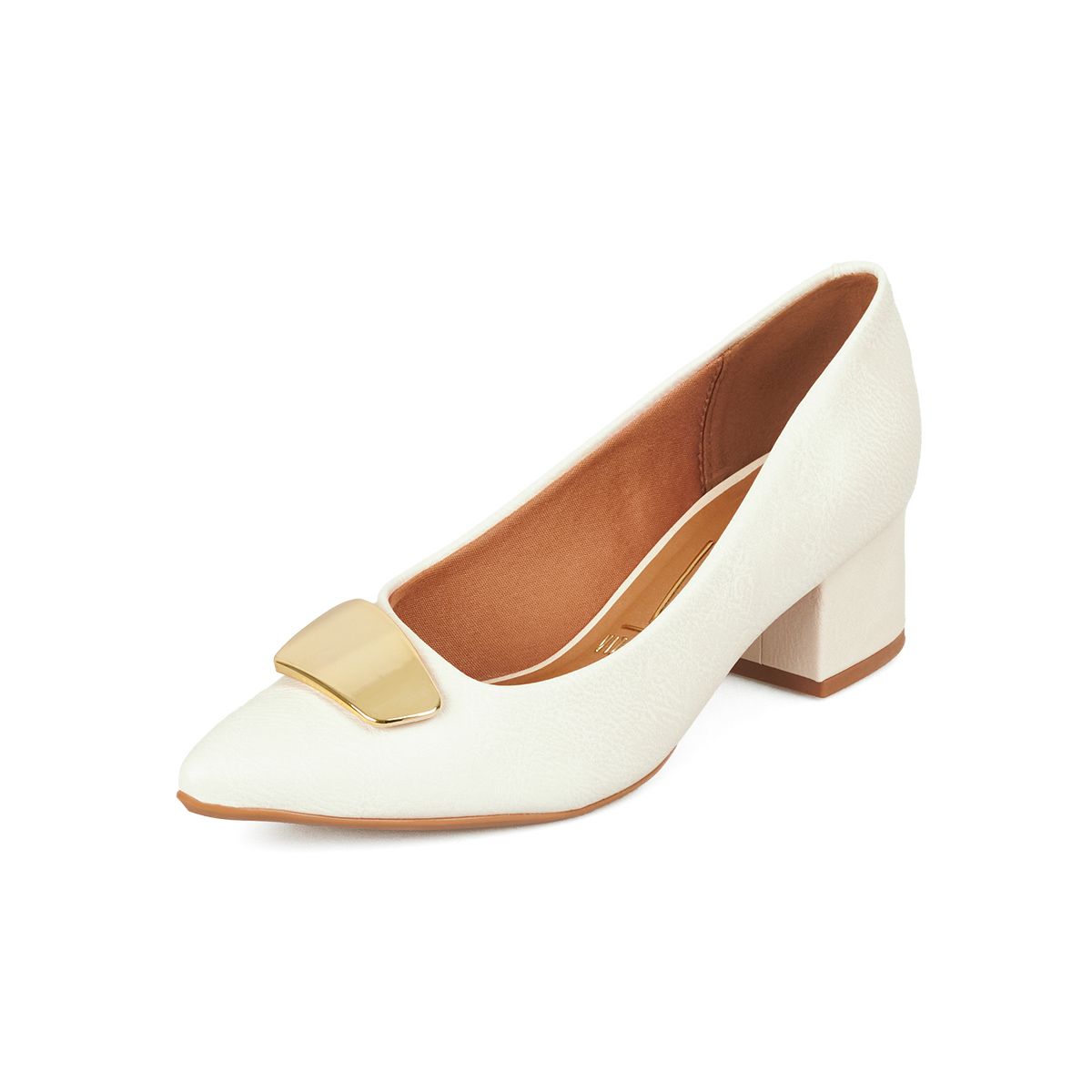 VIZZANO - Tacon Medio Cuadrado Blanco-Marfil Dorado Vizzano