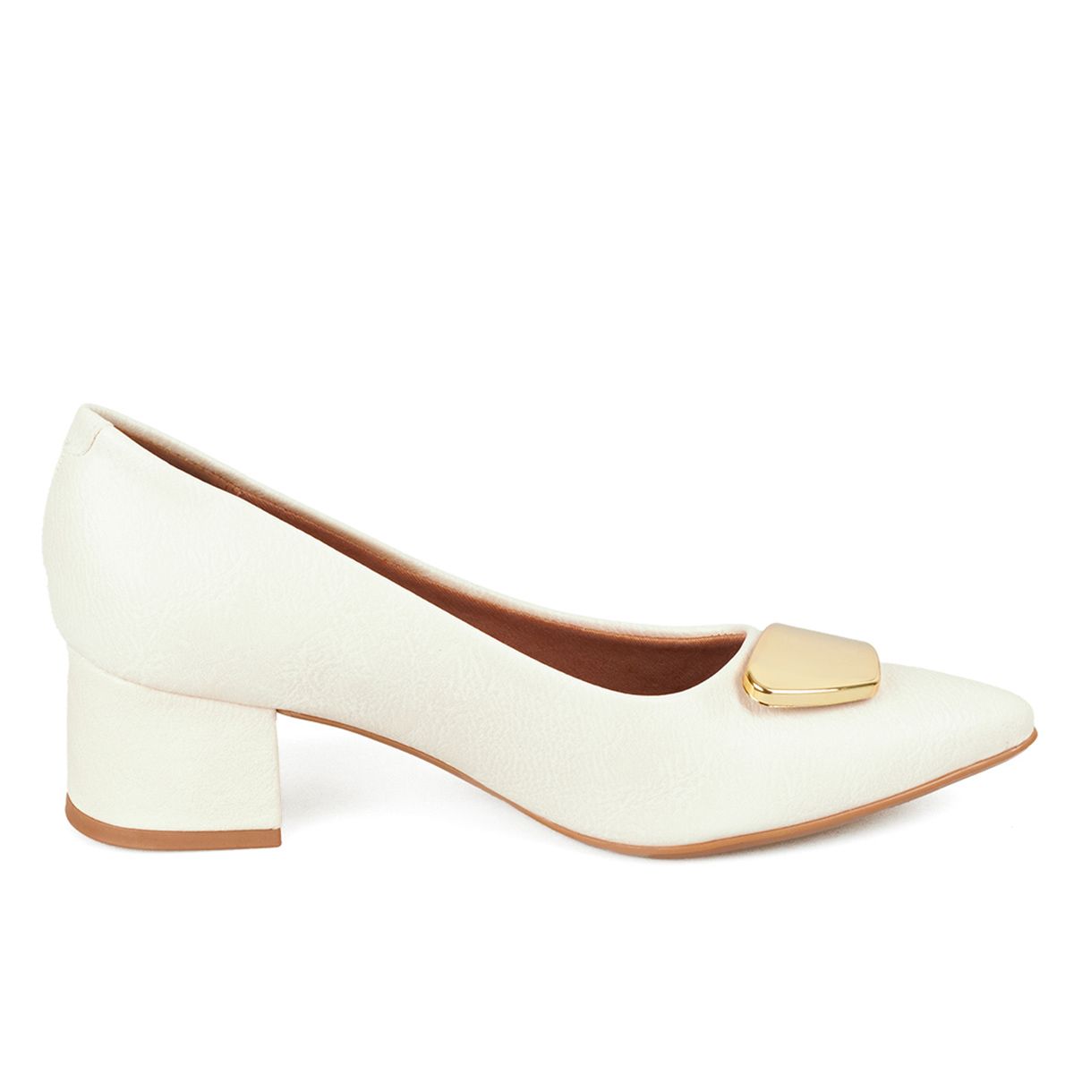 VIZZANO - Tacon Medio Cuadrado Blanco-Marfil Dorado Vizzano