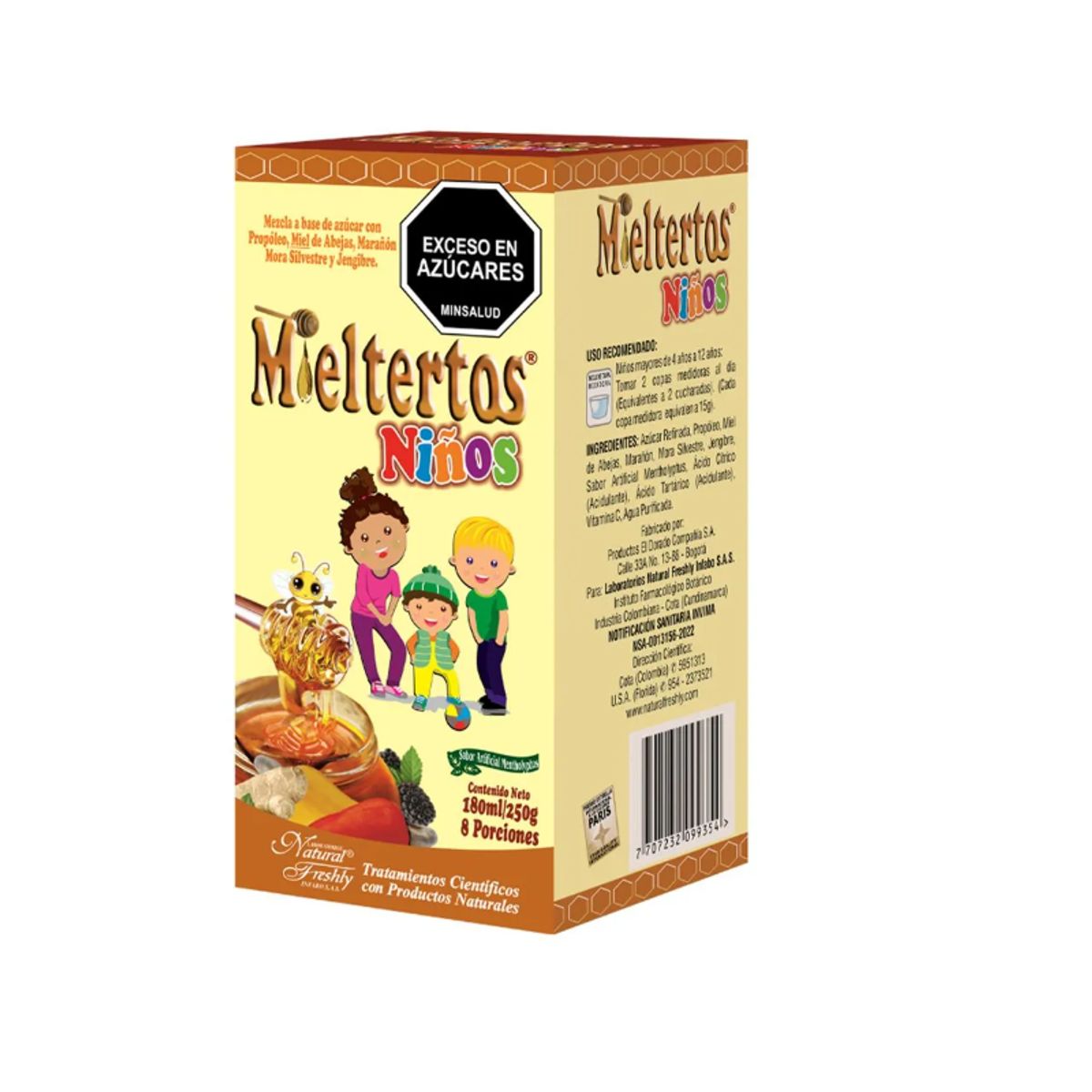 NATURAL FRESHLY - ALIMENTO CON VITAMINA C + MIEL Y PROPOLEO X 180ML MIELTERTOS NIÑOS