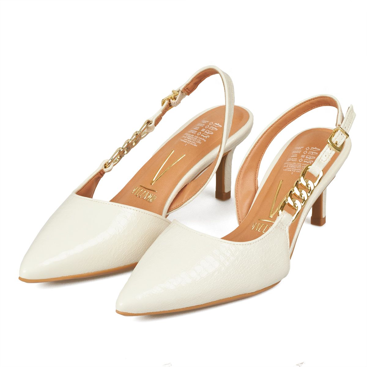 VIZZANO - Tacon Medio Slingback Blanco-Marfil Croco Vizzano