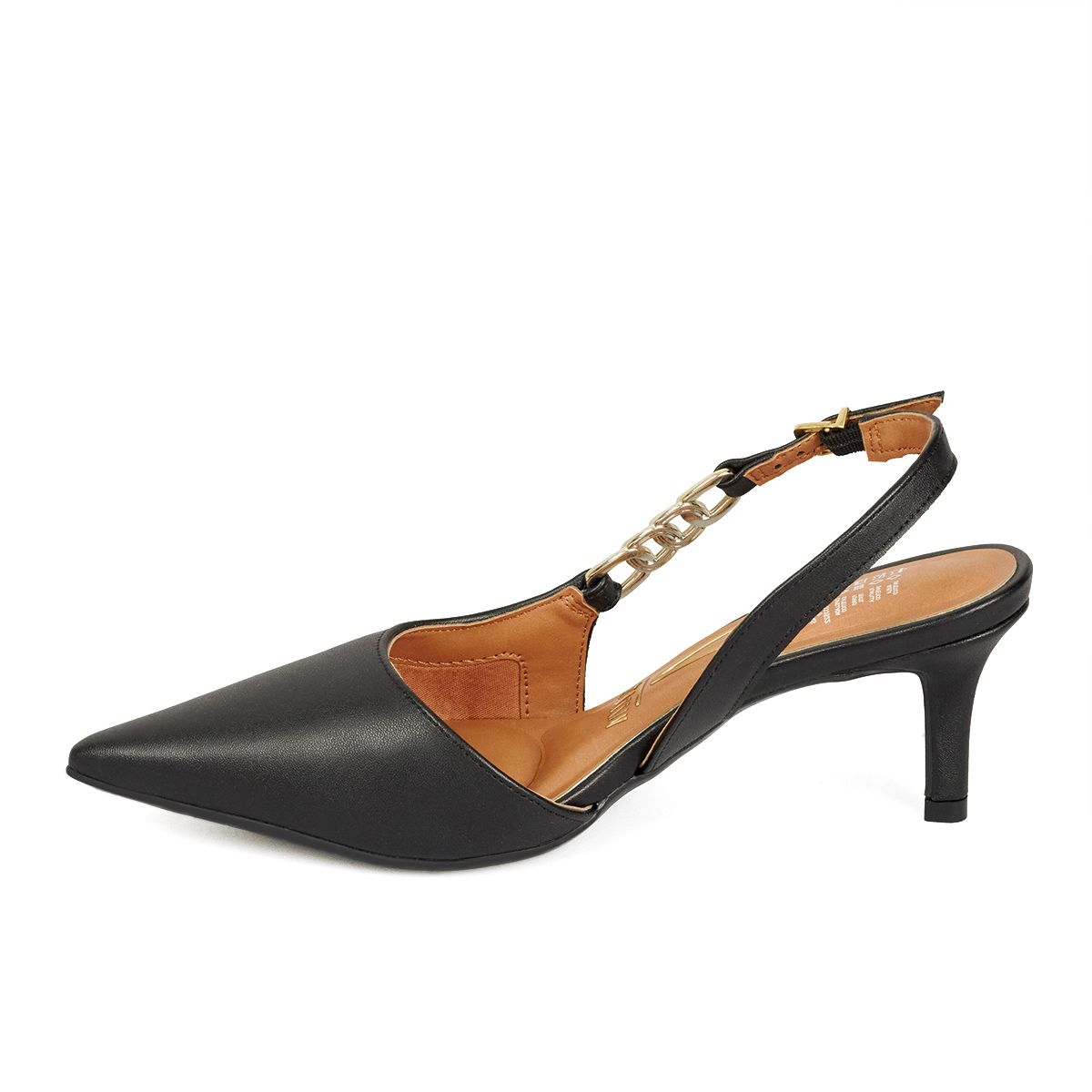 VIZZANO - Tacon Medio Slingback Negro Dorado Vizzano