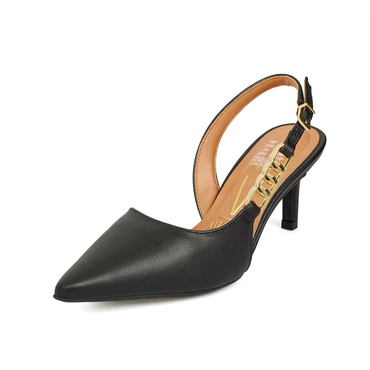 VIZZANO - Tacon Medio Slingback Negro Dorado Vizzano