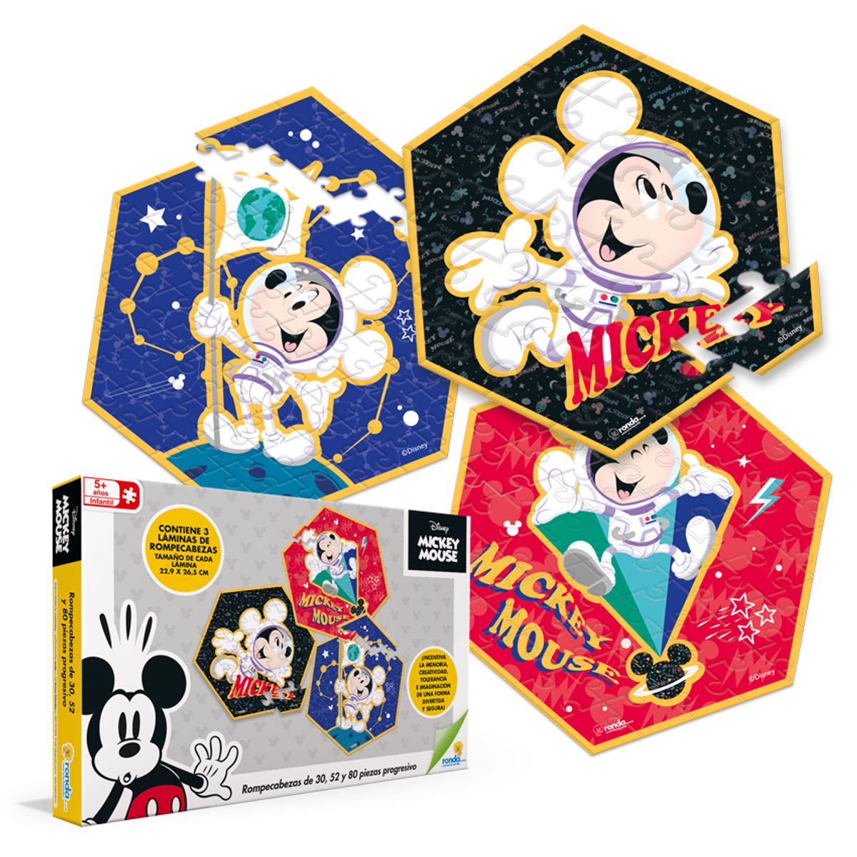 RONDA - Rompecabezas Infantil Progresivo Mickey Mouse x 3 Láminas