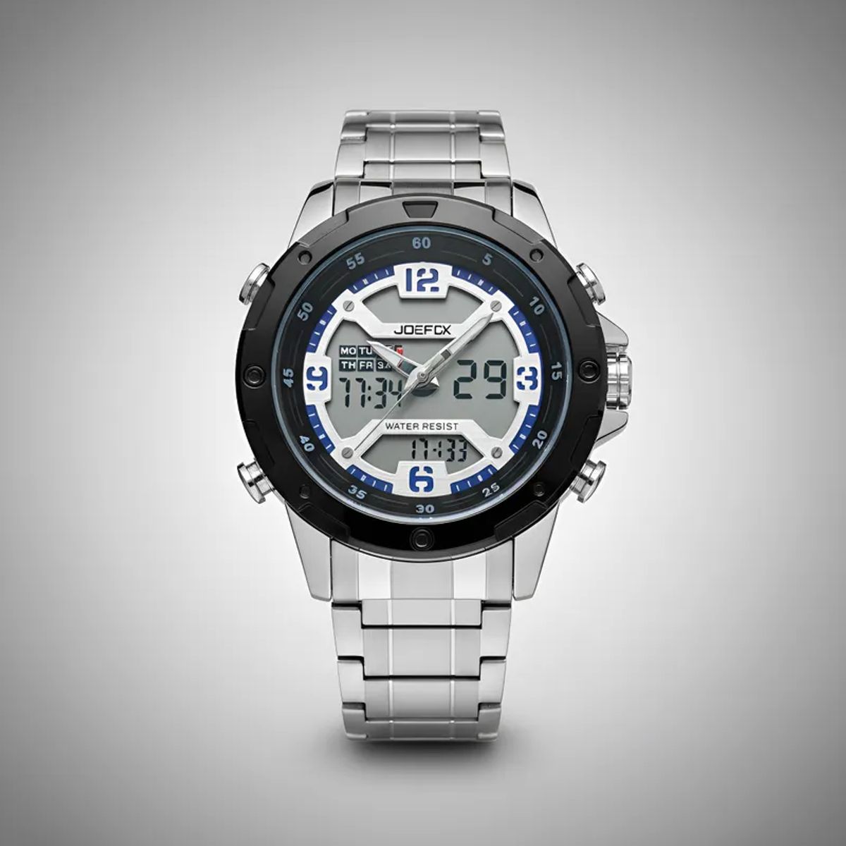 TIME - RELOJ JOEFOX ORIGINAL ACERO DOBLE HORA 1940 SUMERGIBLE PLATEADO AZUL