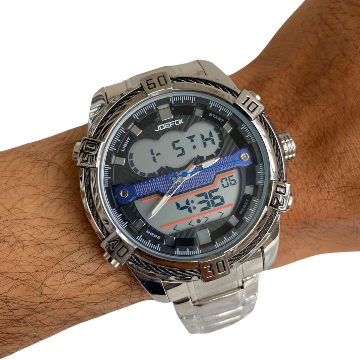 TIME - RELOJ JOEFOX ORIGINAL ACERO DOBLE HORA 1808 SUMERGIBLE PLATEADO AZUL