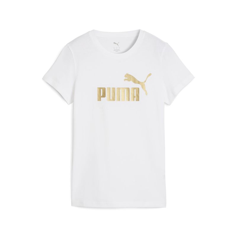 PUMA - Camisa Deportiva Puma Original Ess Metallic No1 Blanco Mujer