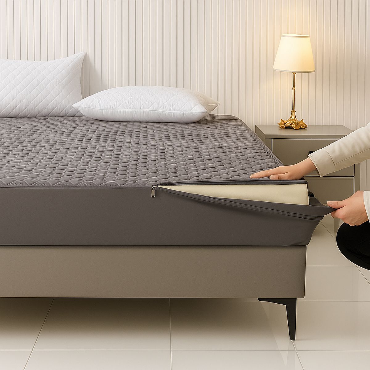 HARMONY HOME - Funda para Colchón con Cremallera 140X190 Gris
