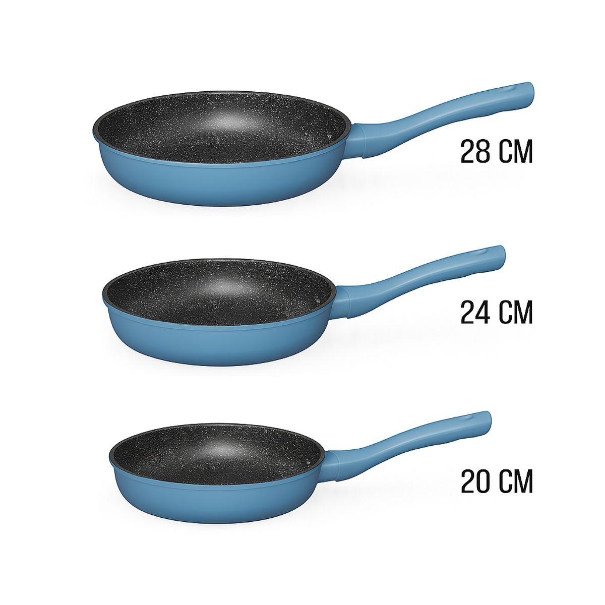 KITCHENWARE - SET X 3 SARTENES SKY KW EN ALUMINIO FORJADO(20, 24 Y 28CMS)