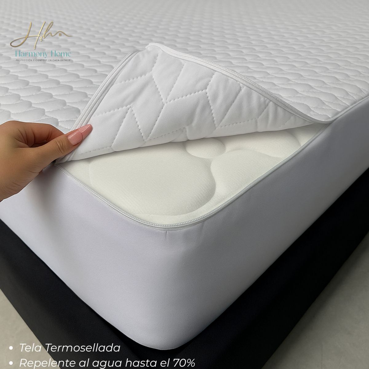 HARMONY HOME - Protector para Colchón con cremallera 120x190 Blanco