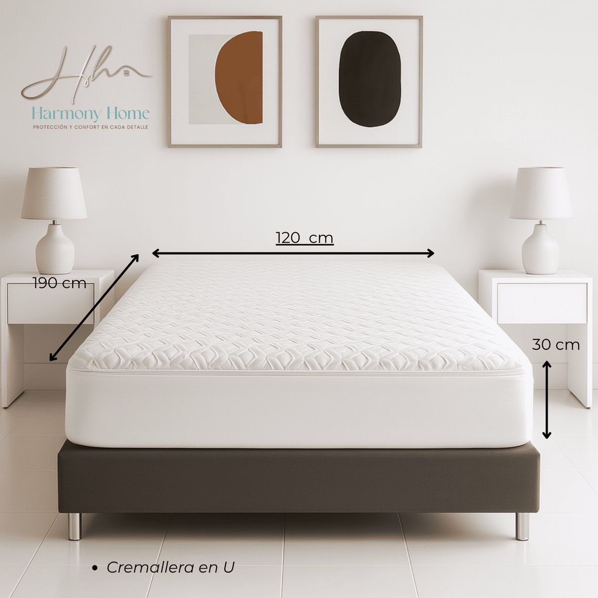 HARMONY HOME - Protector para Colchón con cremallera 120x190 Blanco