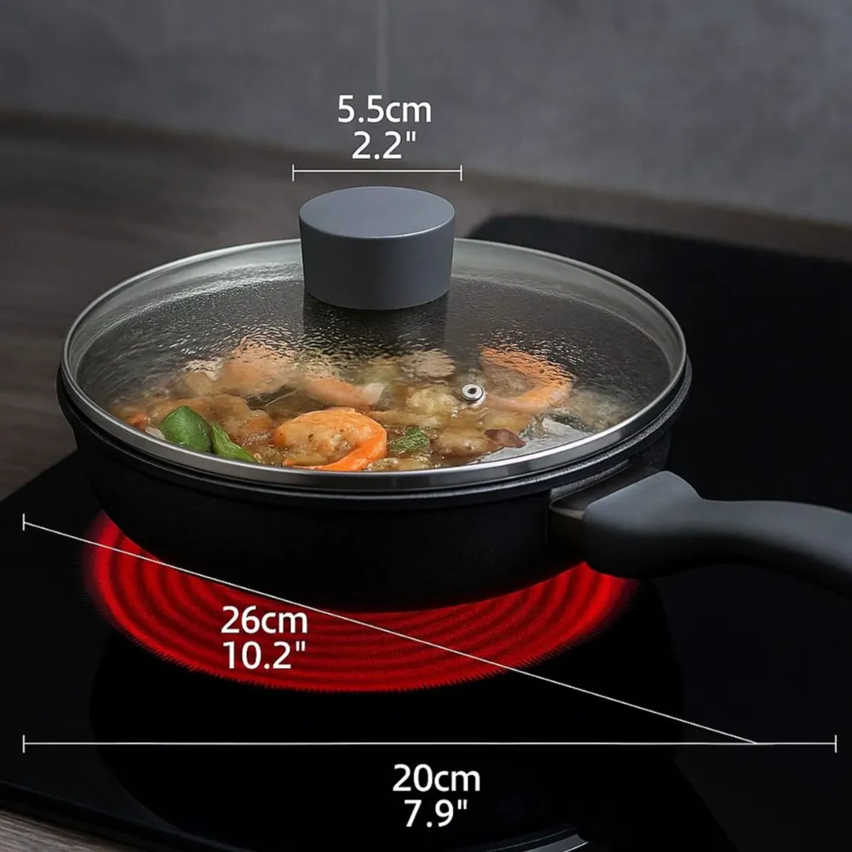 KITCHENWARE - Set de 3 Sartenes Antiadherentes Grey con Tapa – Aluminio Forjado