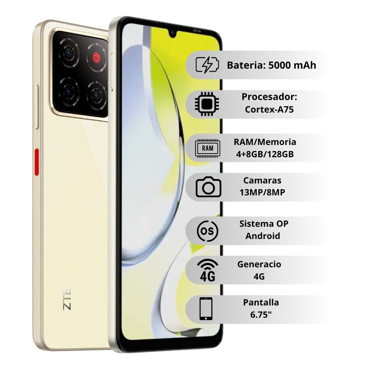 ZTE - Celular ZTE BLADE A56 128GB4GB - Dorado