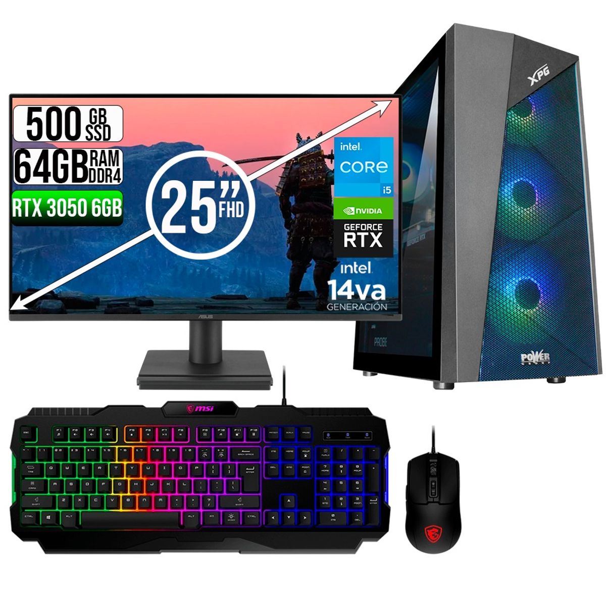 XPG - PC GAMER ELITE INTEL CORE I5-14400 RTX 3050 6GB RAM 64GB SSD 500GB 25" 120HZ